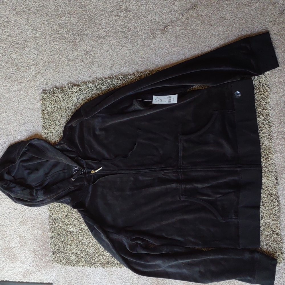 New York & Company Velour Track Suit Pants + Zip Hoodie Women's Sz Large, Black